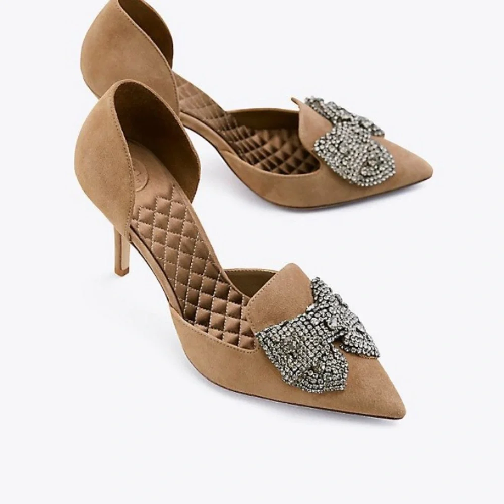 RARE Tory Burch Esme Tan D’Orsays pumps, black diamond
